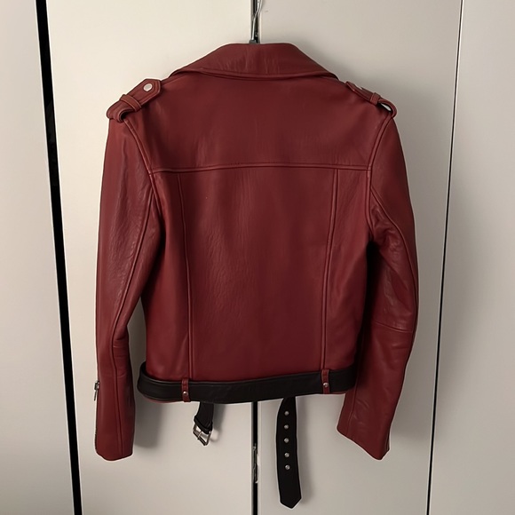 MAJE Red Lamb Leather Biker Jacket FR 40 - Picture 4 of 7